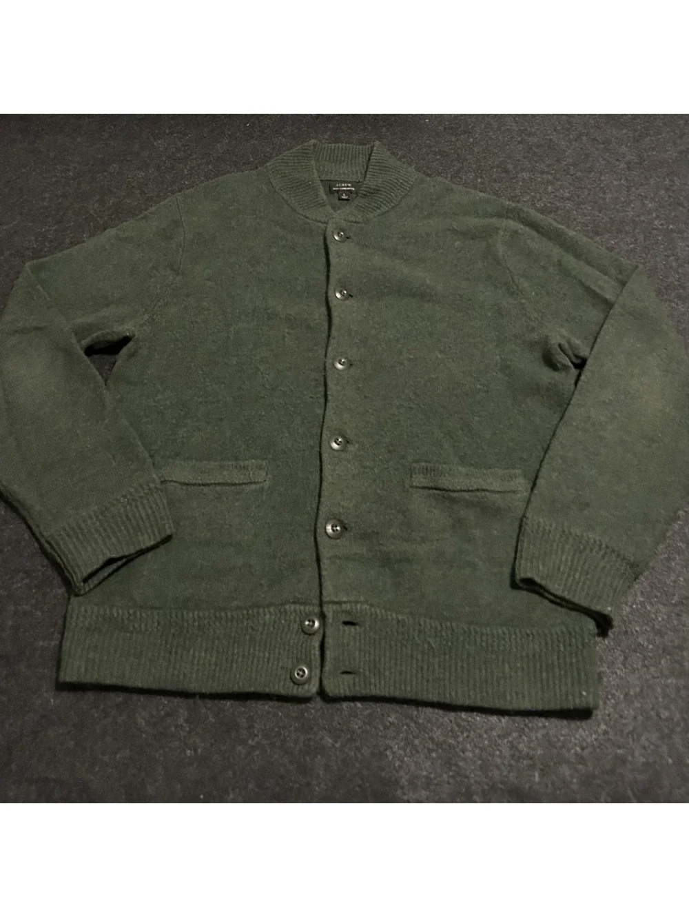 J.Crew Mens Large Dark Forest Green 100% Lambswool Button Front Cardigan Sweater